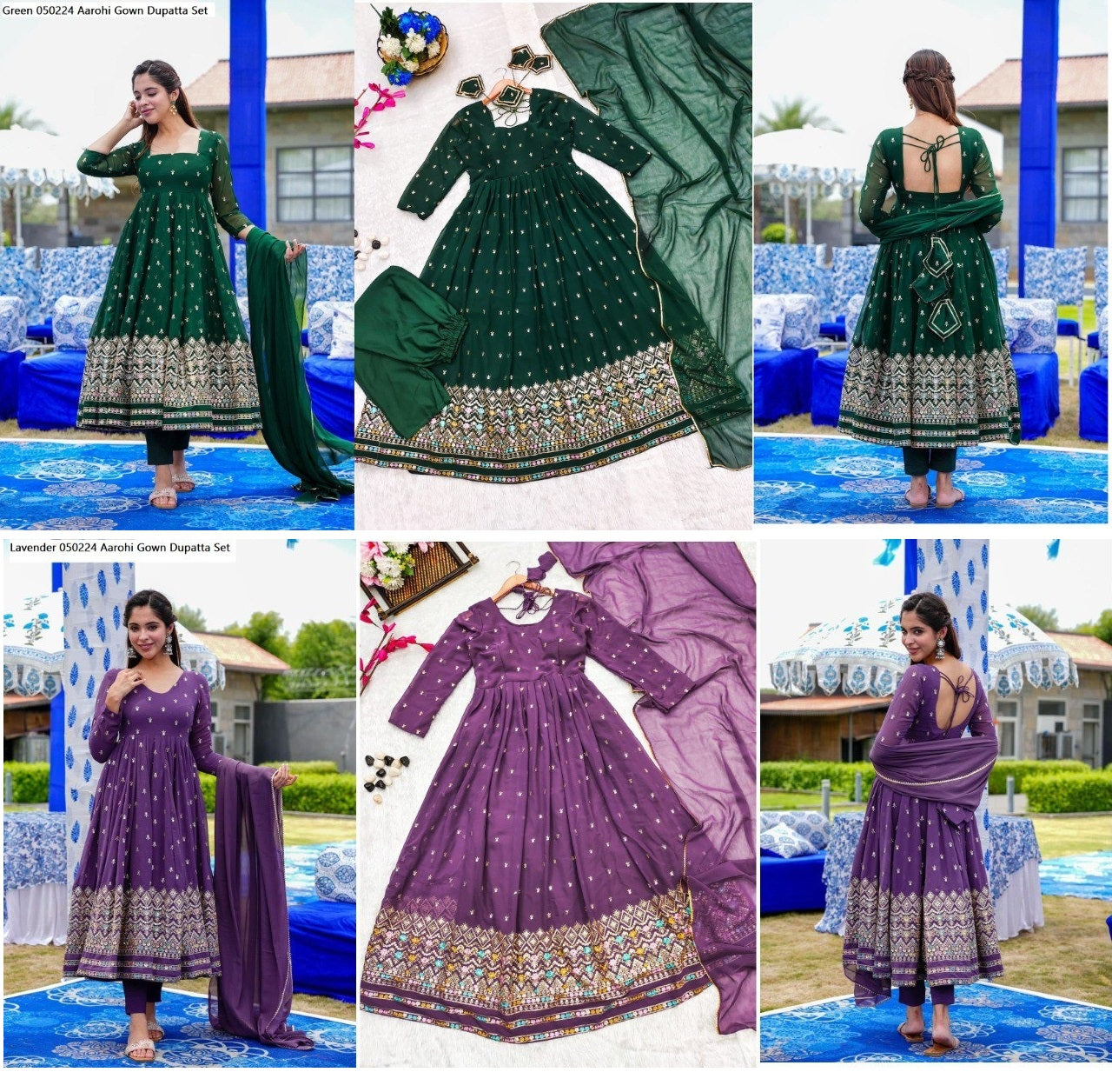 Lavender-Green Aarohi Fox Georgette Gown Dupatta Set
