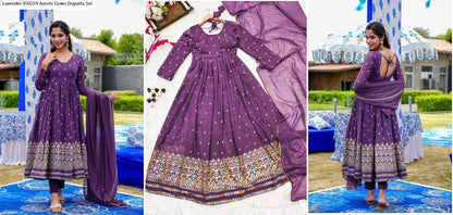 Lavender-Green Aarohi Fox Georgette Gown Dupatta Set
