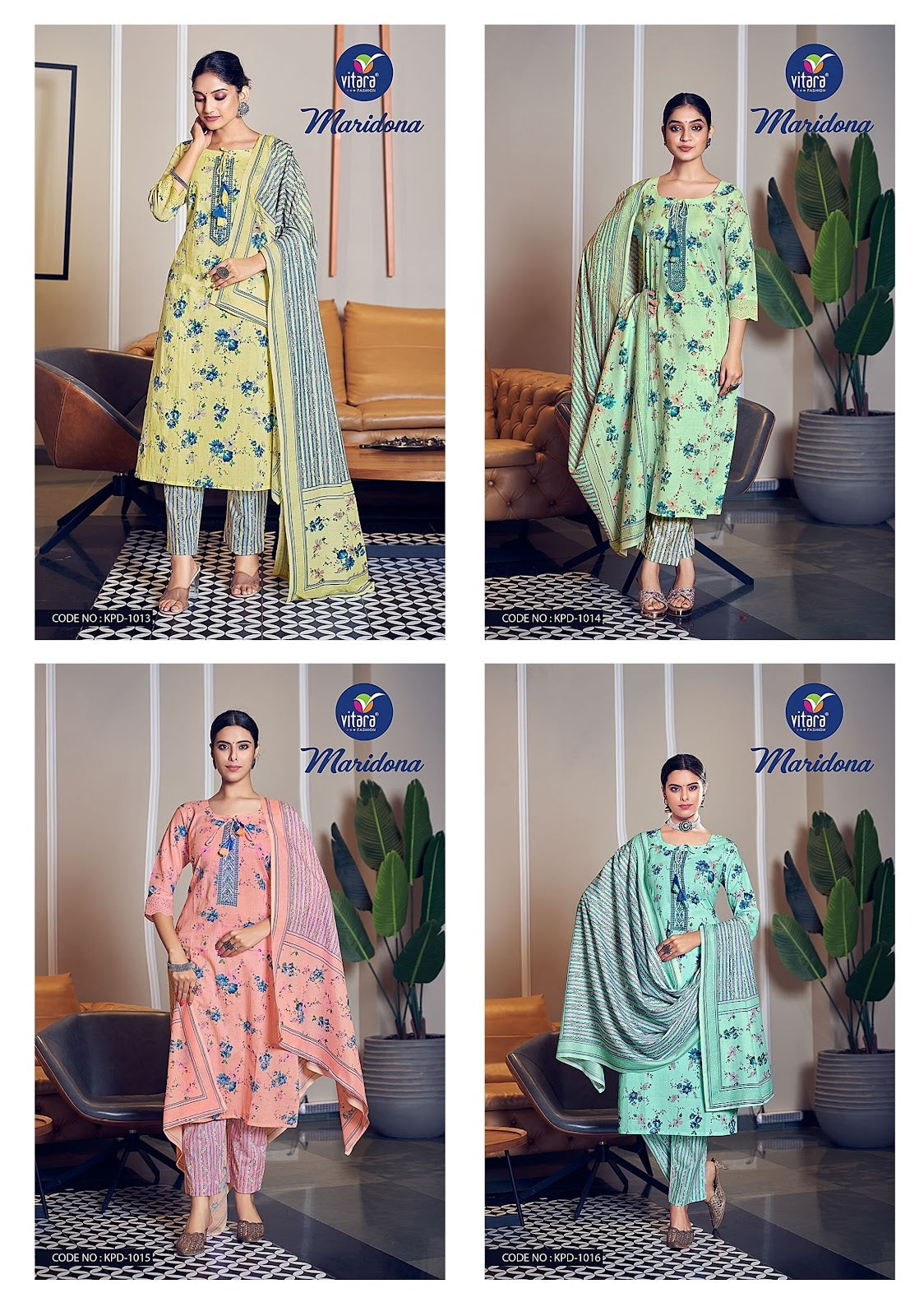 Maridona Vitara Pure Cotton Readymade Pant Style Suits