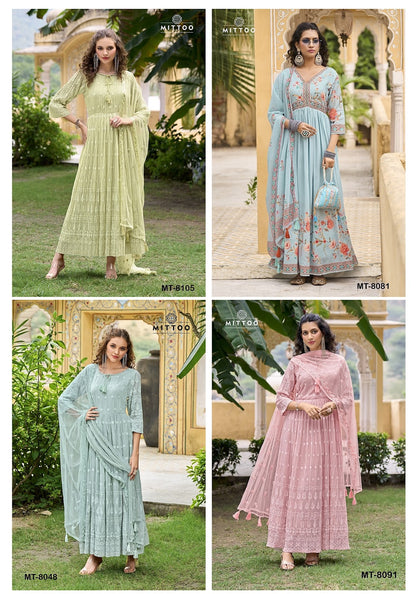 Mt-8081-8091 Mittoo Georgette Gown Dupatta Set
