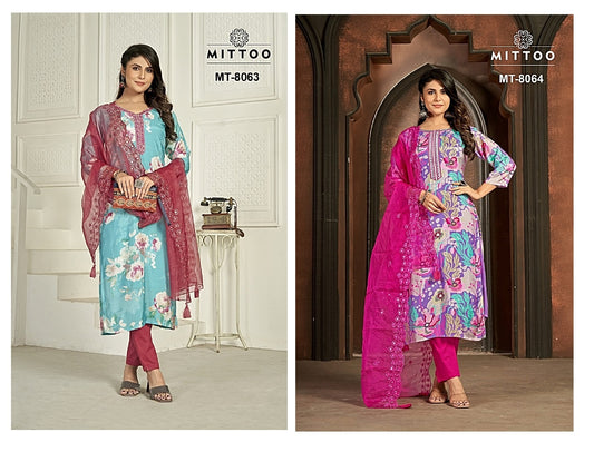 Mt 8063-8064 Mittoo Muslin Readymade Pant Style Suits