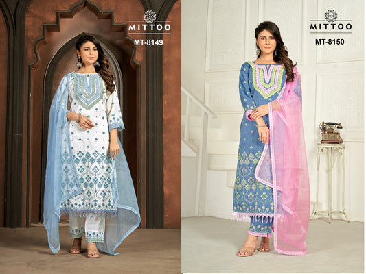 Mt 8149-8150 Mittoo Viscose Chanderi Readymade Pant Style Suits