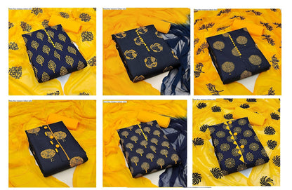 Navy Blue Gangour Slub Cotton Salwar Suits
