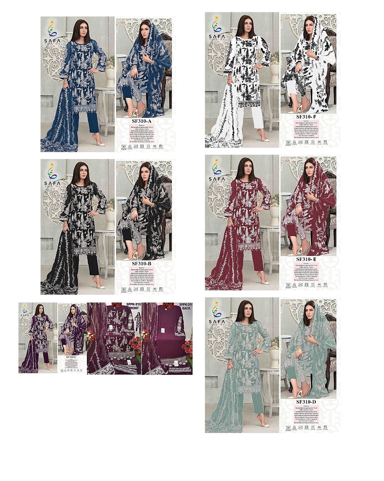 New-310 Safa Creation Georgette Pakistani Patch Work Suits