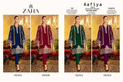 Aafiya Vol 2 10218 Abcd Zaha Valvet Pakistani Salwar Suits