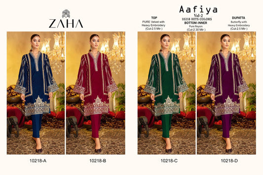 Aafiya Vol 2 10218 Abcd Zaha Valvet Pakistani Salwar Suits