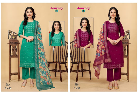 P 498-499 Journey Design Chanderi Readymade Pant Style Suits