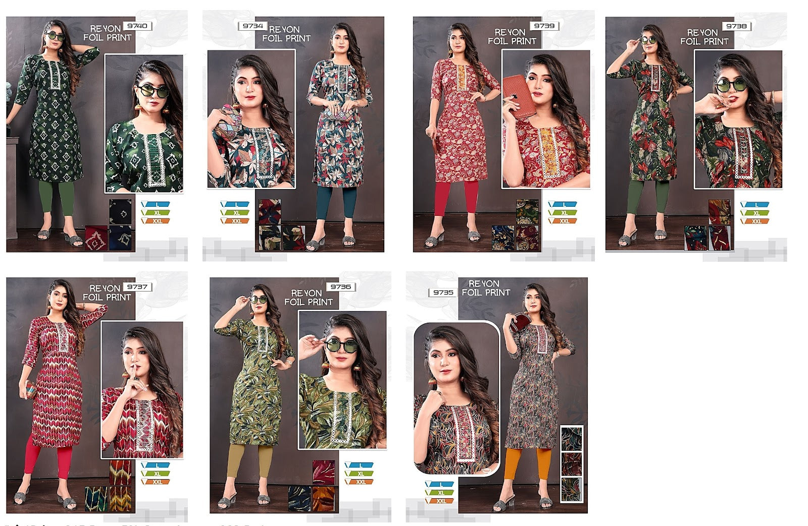 Rayon Foil Mmc Knee Length Kurtis