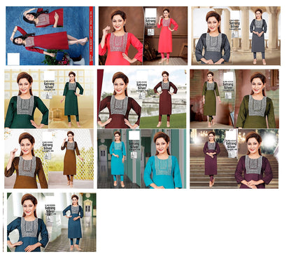 Satrang Zoya Two Tone Straight Cut Kurtis