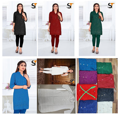 Sequence Work Salas Rayon Short Kurtis
