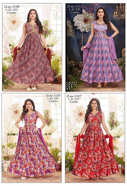 Single Colour-B Kalyan Chinon Readymade Anarkali Suits