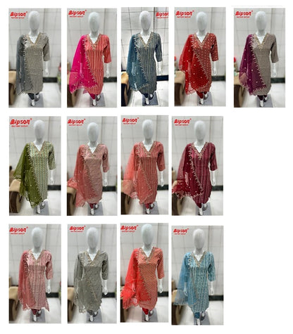 V Neck Bipson Prints Chanderi Readymade Pant Style Suits