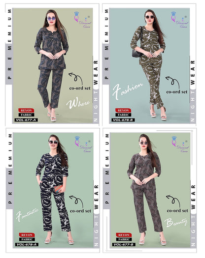 Vol 677-678 Diamond Queen Rayon Co Ord Set