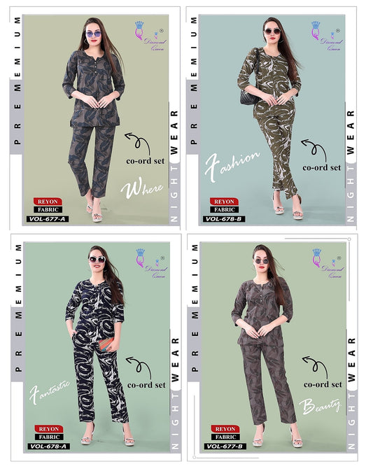 Vol 677-678 Diamond Queen Rayon Co Ord Set