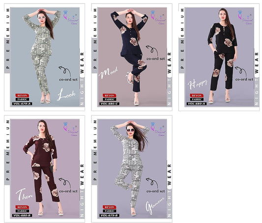 Vol 679-680 Diamond Queen Rayon Co Ord Set