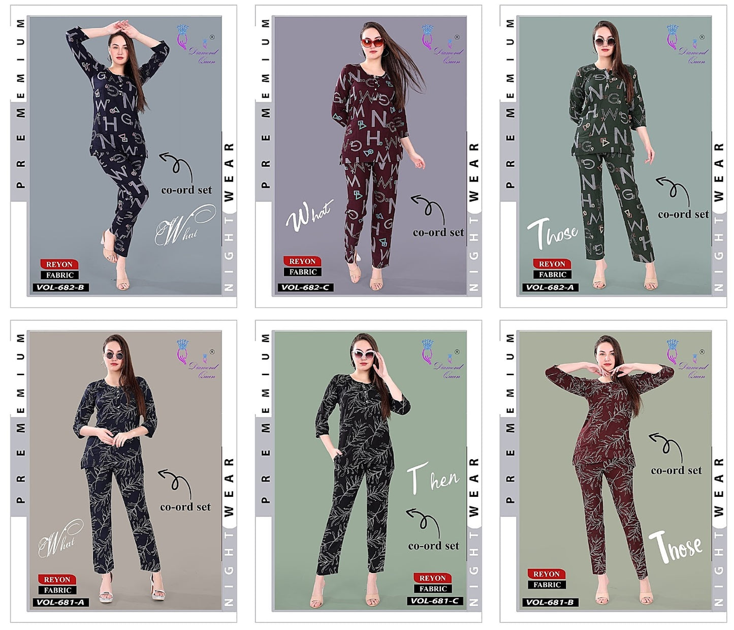 Vol 681-682 Diamond Queen Rayon Co Ord Set