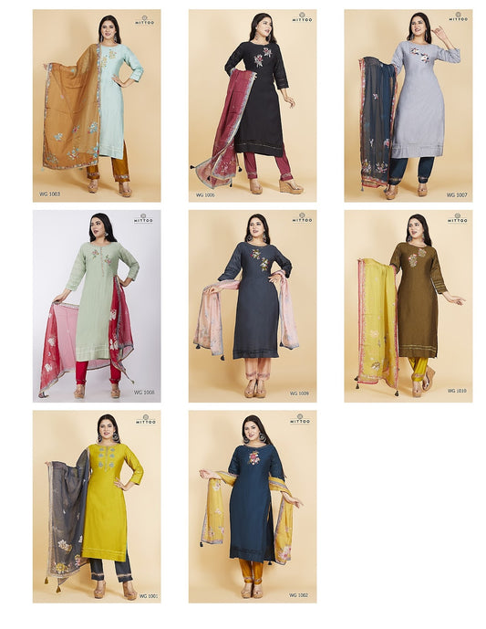 Wg-1001-1010 Mittoo Viscose Weaving Readymade Pant Style Suits