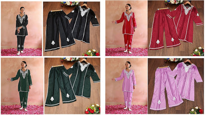 White Chikan Salas Reyon Kurti Pant Set