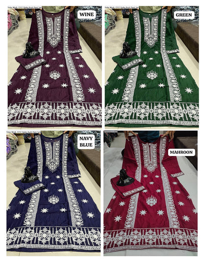 Yoke Work-2312 Qubo Rayon Cotton Kurti Pant Set