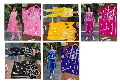 Yoke Work-A Qubo Rayon Cotton Kurti Pant Set