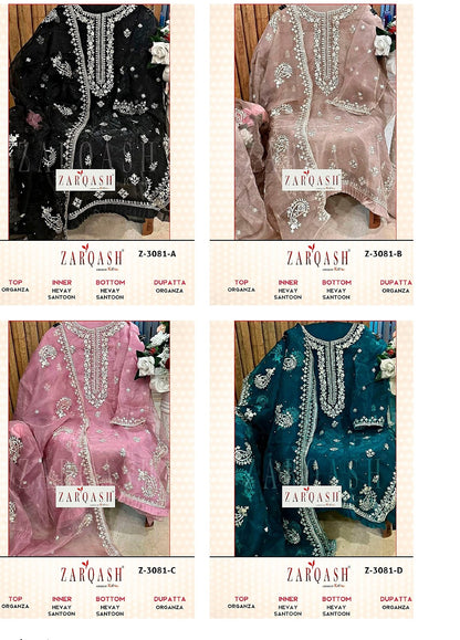 Z-3081 Zarqash Organza Pakistani Salwar Suits