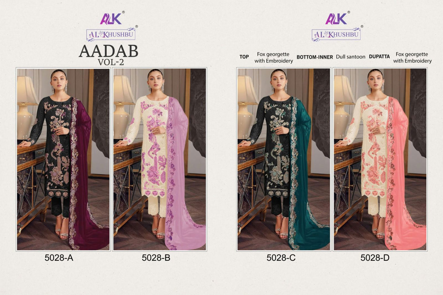 Aadab Vol 2 5028 Alk Georgette Pakistani Salwar Suits