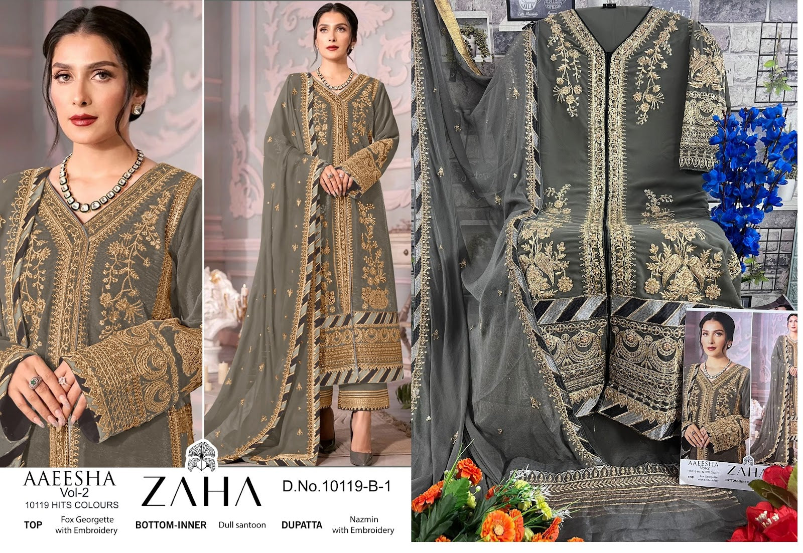ZAHA Georgette Embroidered Pakistani Suit ZAHA-10119 - B2B Textile