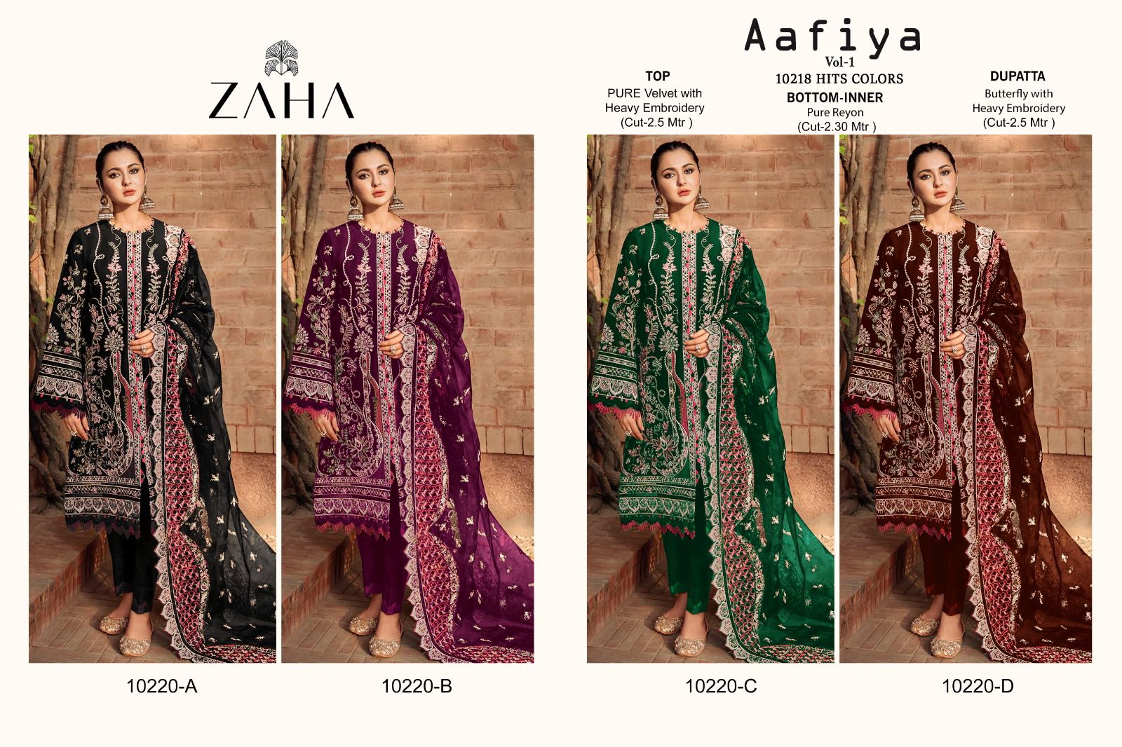 Aafiya Vol 1 10220 Abcd Zaha Velvet Suits