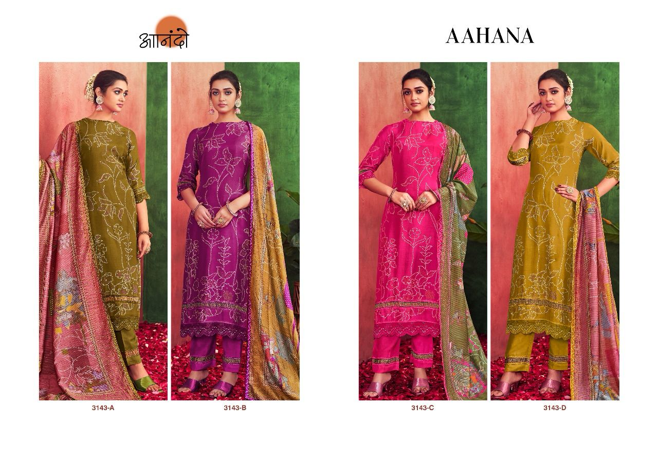 Aahana 3143 Jay Vijay Muslin Silk Pant Style Suits