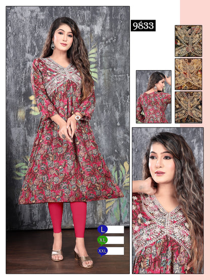 Aaliya Cut-0301 Mmc Rayon Foil Anarkali Kurtis