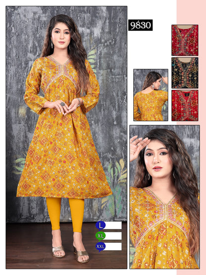 Aaliya Cut-0301 Mmc Rayon Foil Anarkali Kurtis