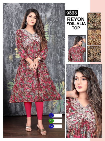 Aaliya Cut-0601 Mmc Rayon Anarkali Kurtis