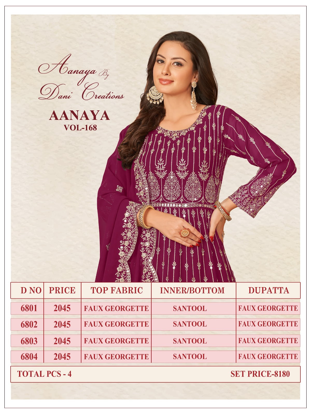 Aanaya Vol 168-6800 Dani Creation Georgette Anarkali Salwar Suits