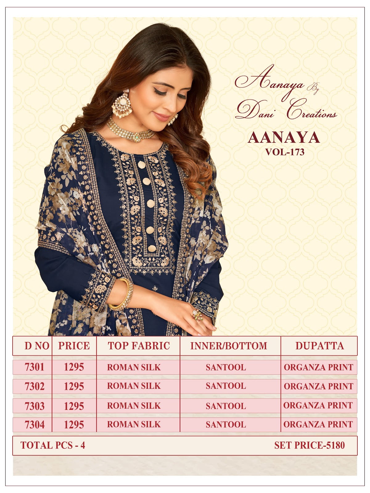 Aanaya Vol 173 Dani Creation Roman Silk Pant Style Suits