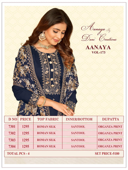 Aanaya Vol 173 Dani Creation Roman Silk Pant Style Suits