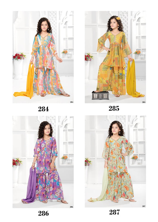 Aaradhna Vol 43 Mf Georgette Readymade Girls Sharara Suits