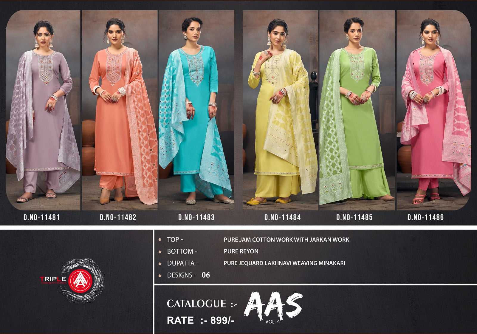 Aas Vol 4 Triple Aaa Jaam Cotton Plazzo Style Suits