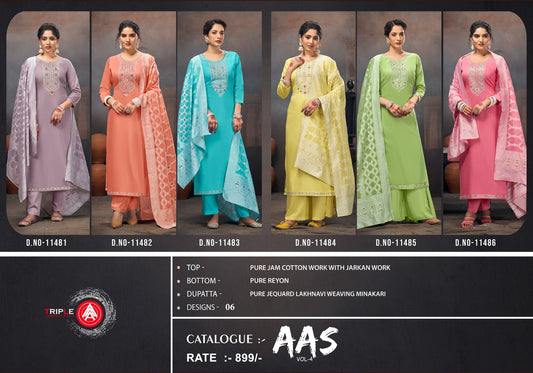 Aas Vol 4 Triple Aaa Jaam Cotton Plazzo Style Suits