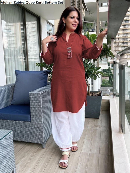 Afdhan Zubiya Qubo Cotton Kurti Bottom Set