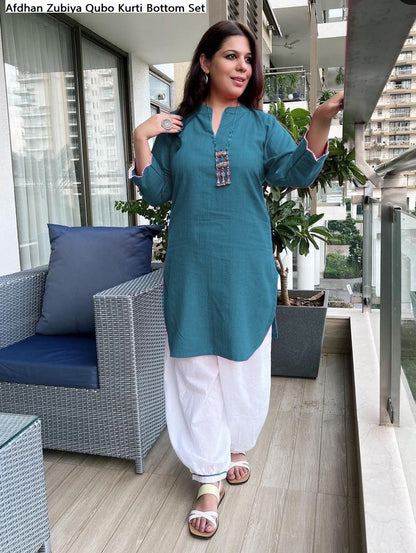 Afdhan Zubiya Qubo Cotton Kurti Bottom Set