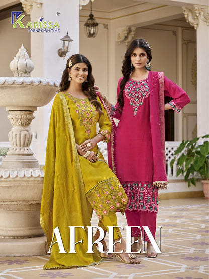 Afreen Karissa Viscose Silk Readymade Pant Style Suits