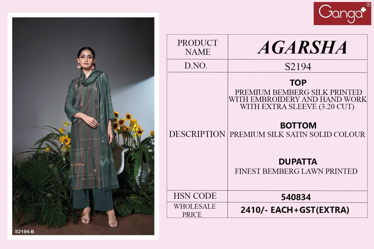 Agarsha 2194 Ganga Bemberg Silk Plazzo Style Suits