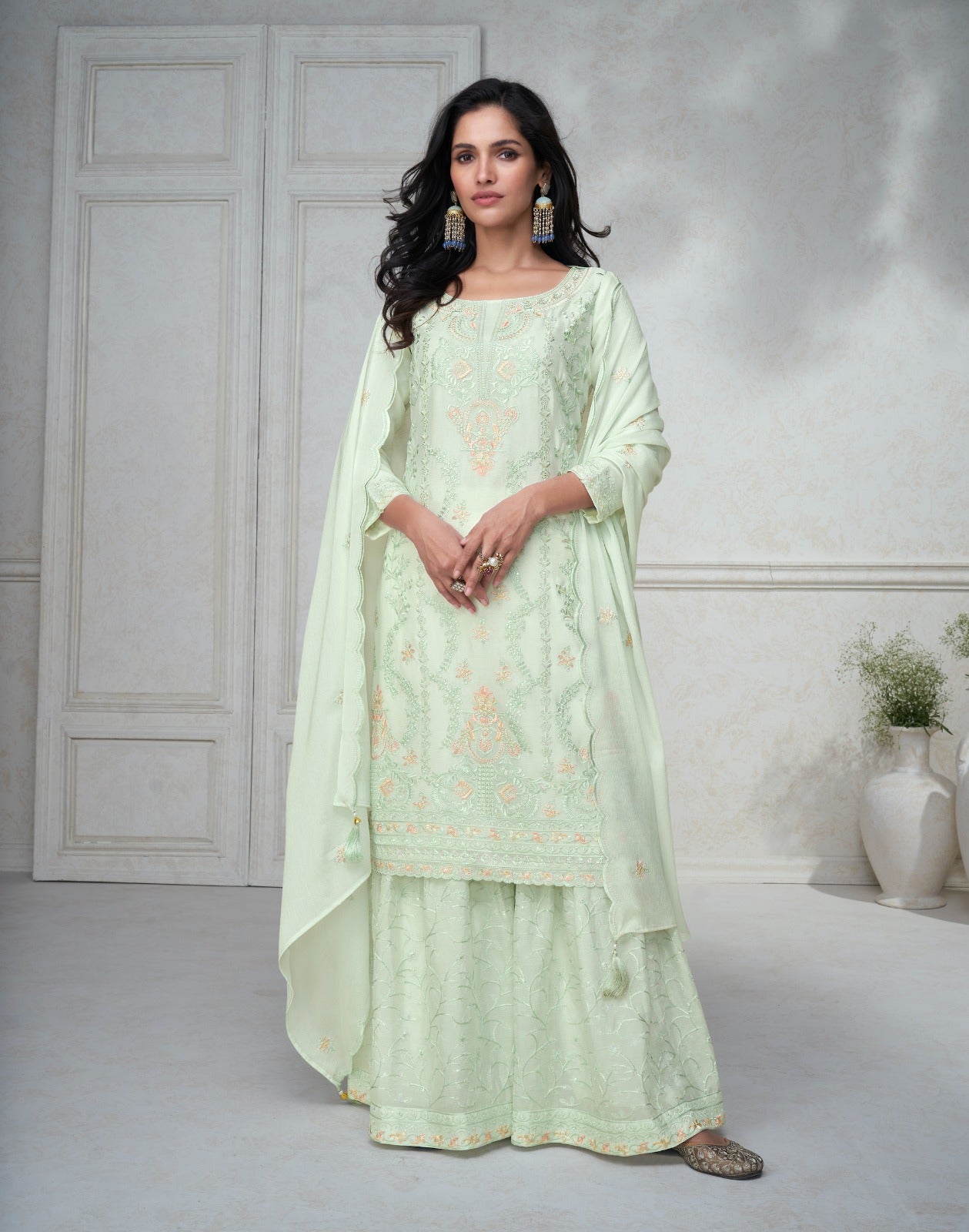 Agha Noor Aashirwad Creation Chinon Silk Readymade Suits