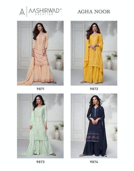 Agha Noor Aashirwad Creation Chinon Silk Readymade Suits