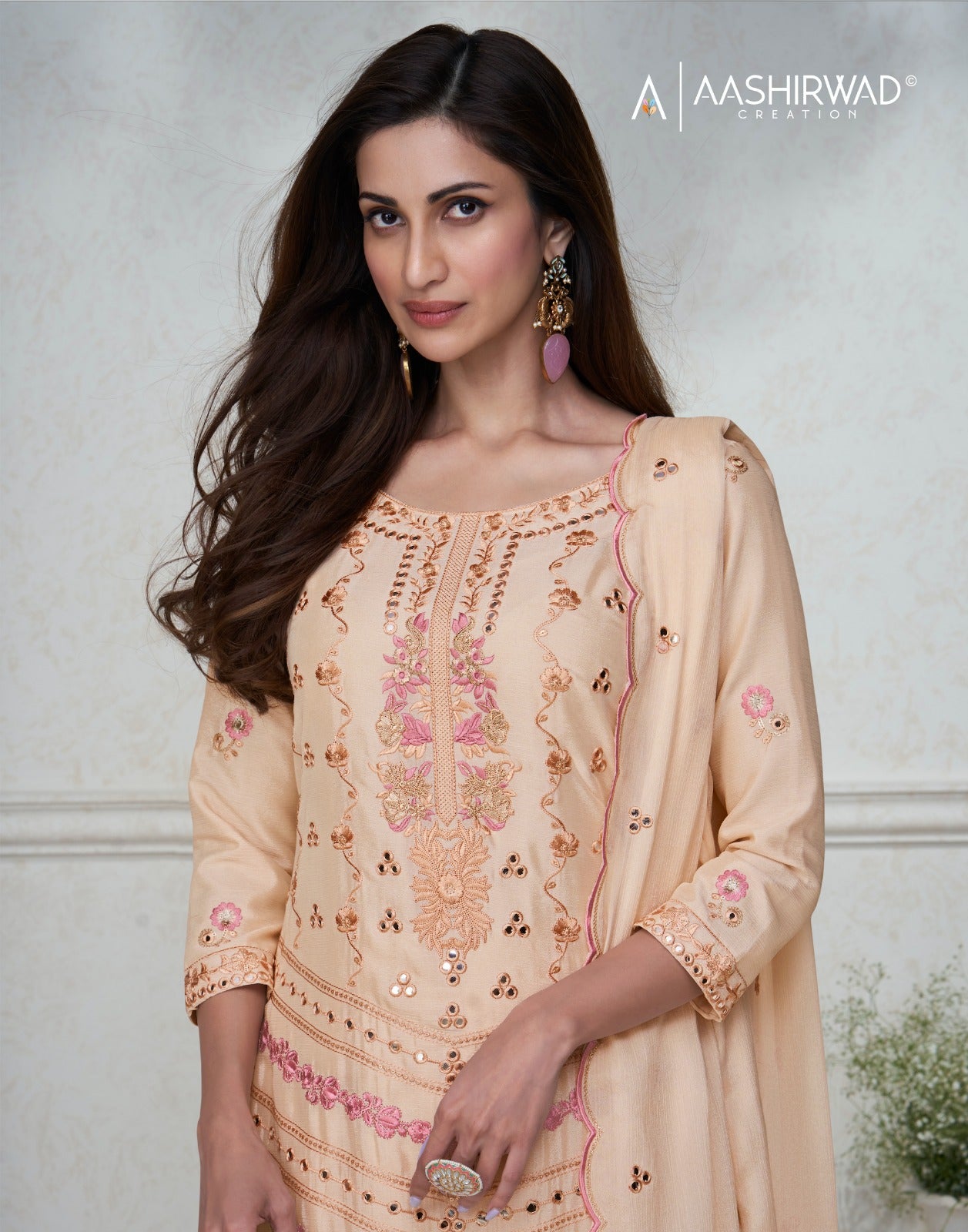 Agha Noor Aashirwad Creation Chinon Silk Readymade Suits