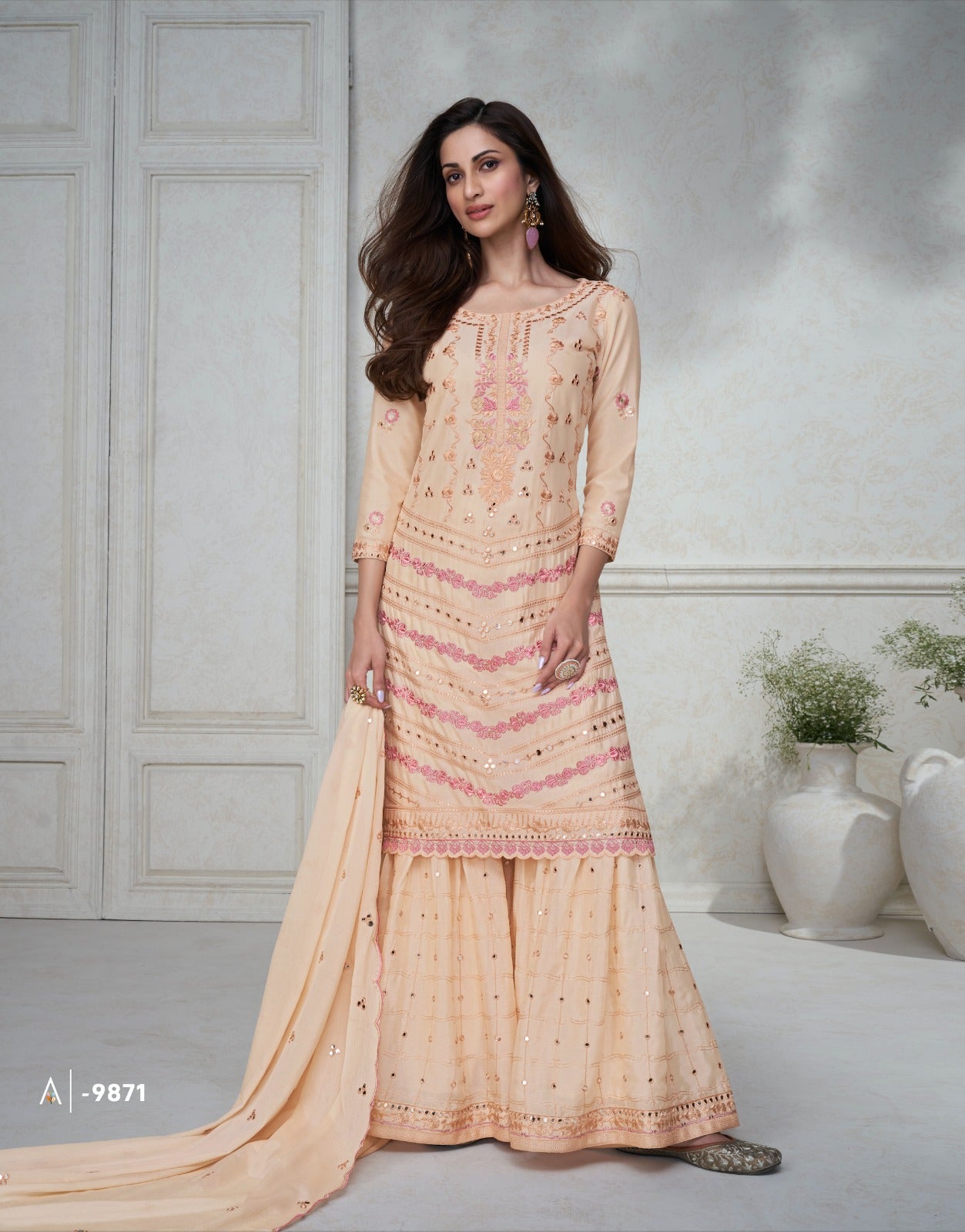 Agha Noor Aashirwad Creation Chinon Silk Readymade Suits