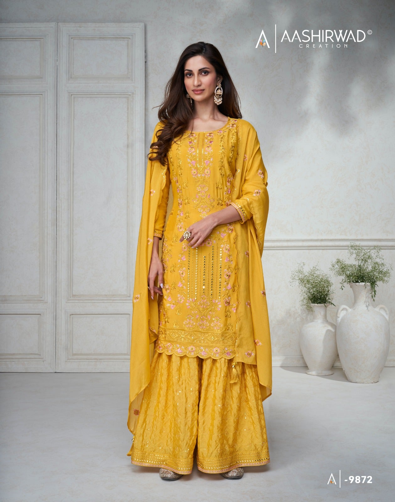 Agha Noor Aashirwad Creation Chinon Silk Readymade Suits