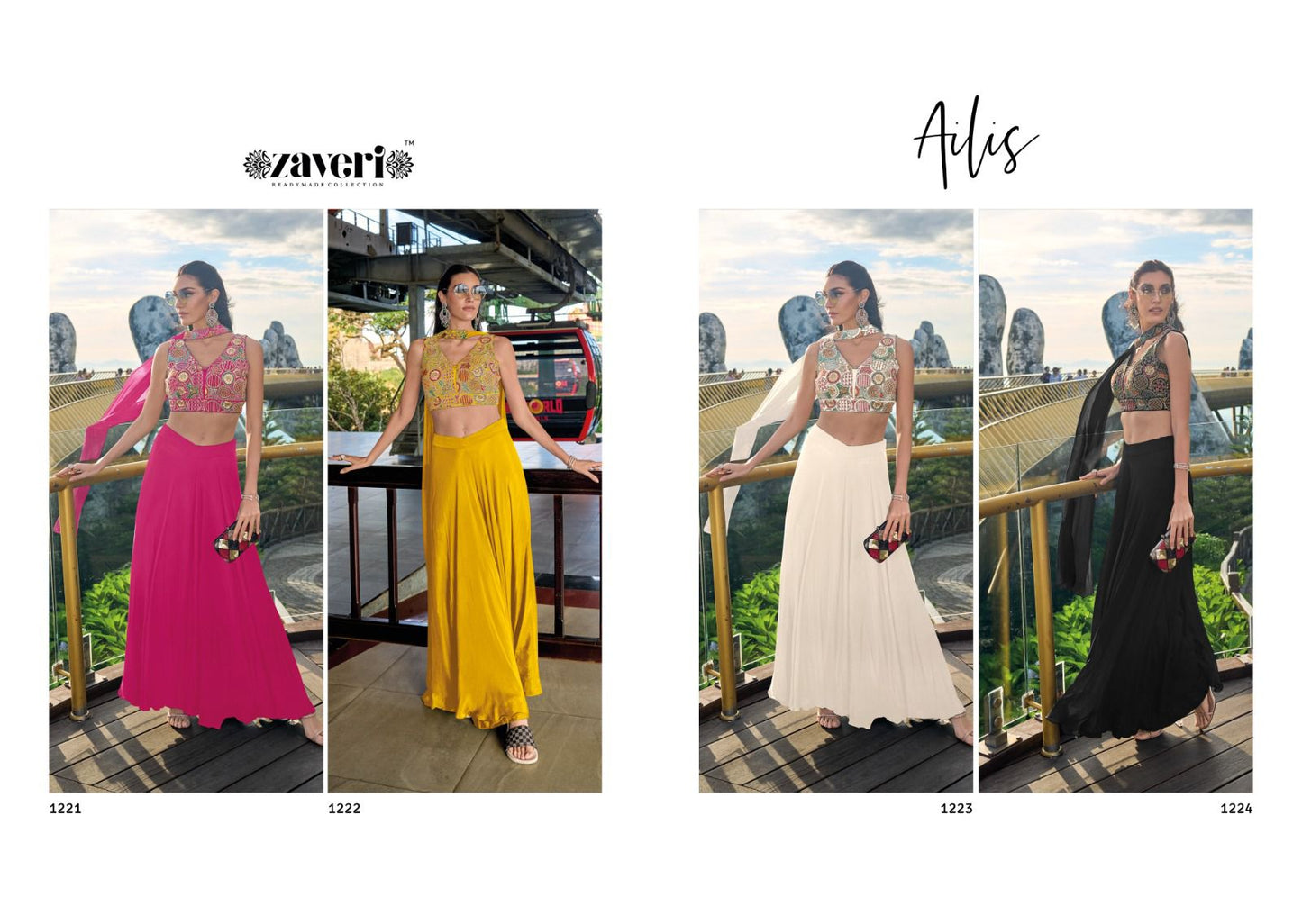 Ailis With Dupatta Zaveri Chinon Crop Top Bottom
