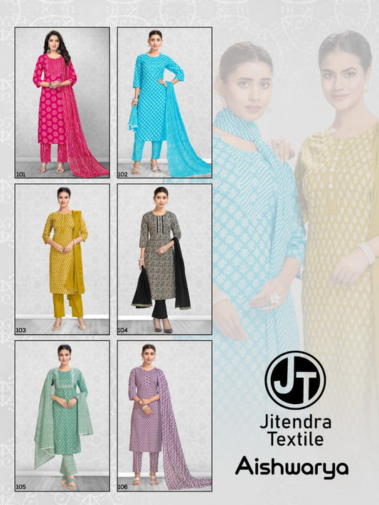 Aishwarya Jt Cotton Readymade Pant Style Suits