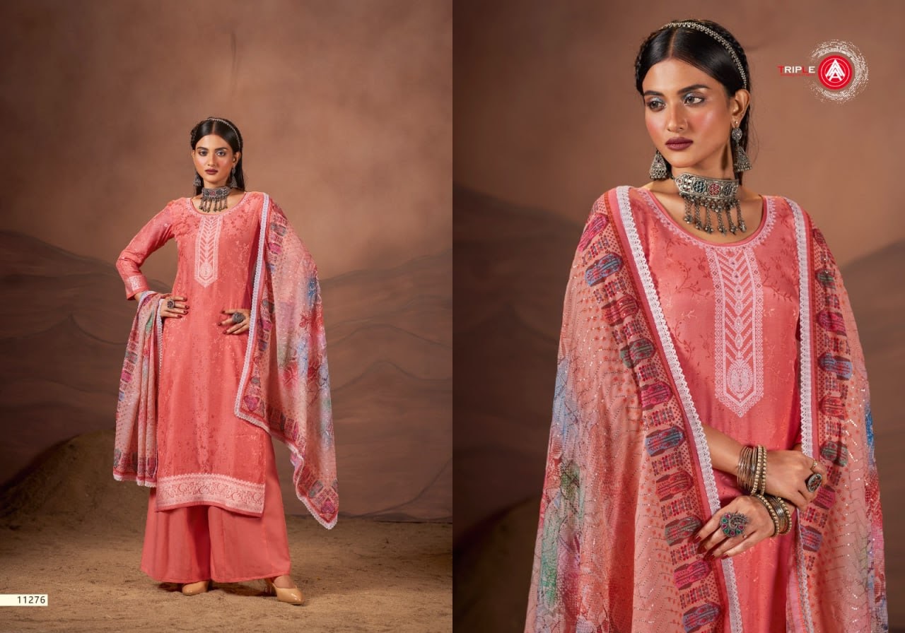 Aksha Triple Aaa Silk Plazzo Style Suits